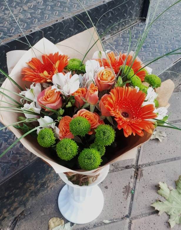 Букет цветов из: Герберы, Хризантемы, Альстромерии и Розы в Верх-Туле