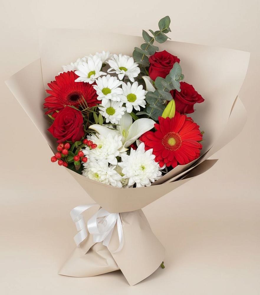 Букет цветов из: Розы, Хризантемы, Герберы и Лилии в Верх-Туле