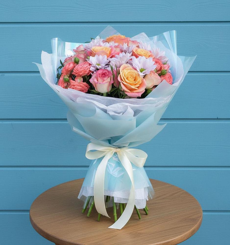 Букет цветов из: Хризантемы и Розы в Верх-Туле