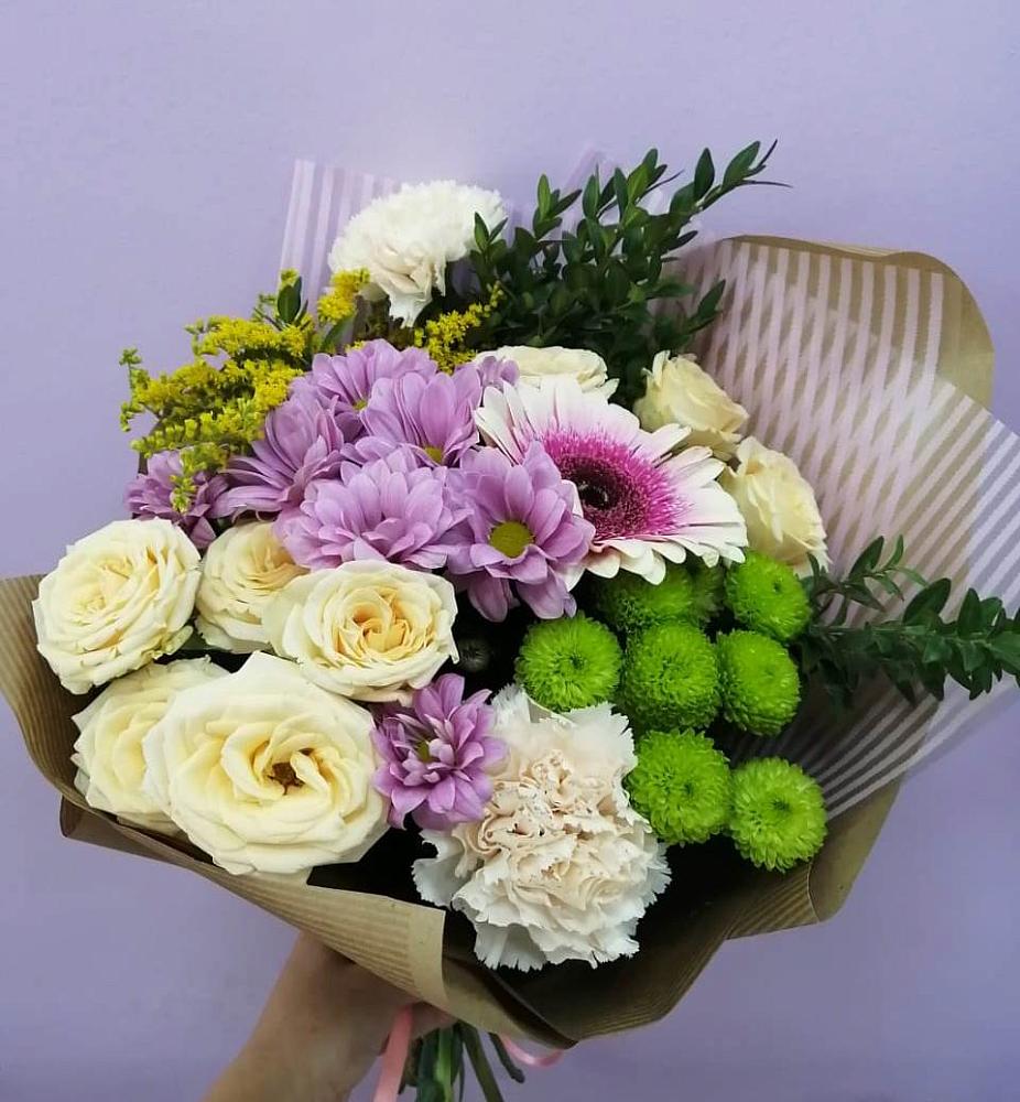 Букет цветов из: Хризантемы, Розы, Гвоздики и Герберы в Верх-Туле