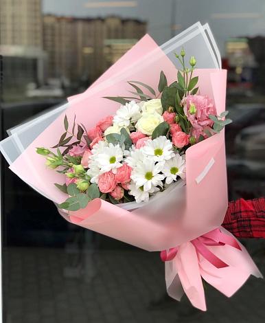 Букет цветов из: Розы, Лизиантусы и Хризантемы в Верх-Туле