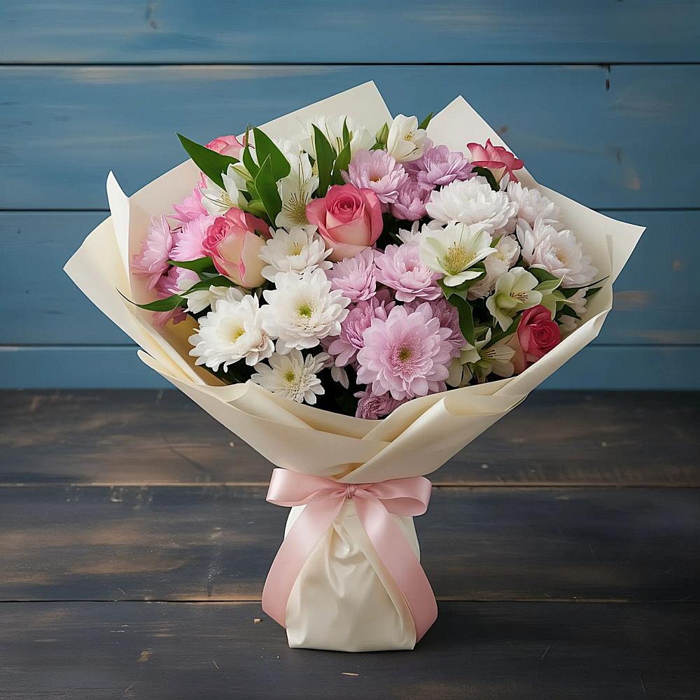 Букет цветов из: Хризантемы, Альстромерии и Розы в Верх-Туле